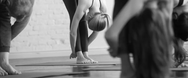 Groupe pratiquant la posture uttanasana